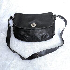 Coach Legacy Flap F15170 BLACK Pebbled Leather Crossbody Turnlock Shoulder Bag